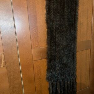 Real Mink Fur Shawl Scarf Fur Wraps With Pockets Brown Fringe